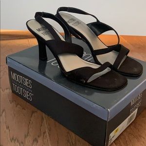 Mootsie Tootsie strappy black satin dress sandals